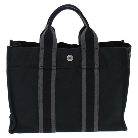 HERMES Fourre Tout PM Hand Bag Canvas Black Gray Silver Auth ti2255 - Picture 2 of 16
